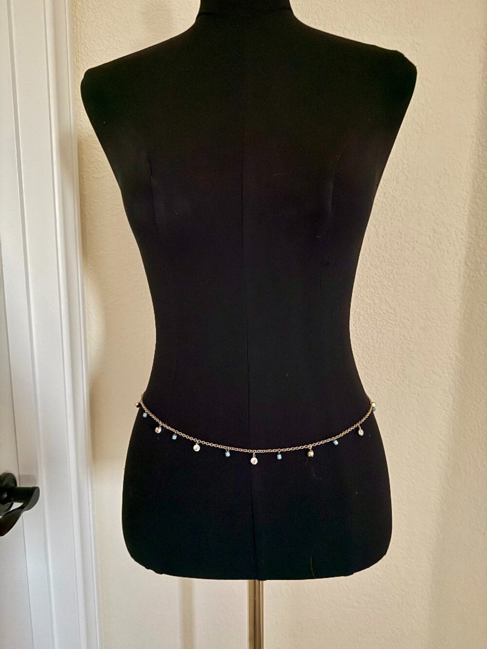 Boho Gold Plated Teal Turquoise Rhinestone 32" Belly Chain Jewelry